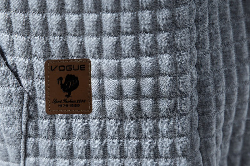 Sweat-shirt homme décontracté coupe européenne, tissu matelassé à motif carreaux, style jacquard, capuche intégrée, confortable et adapté aux looks urbains.