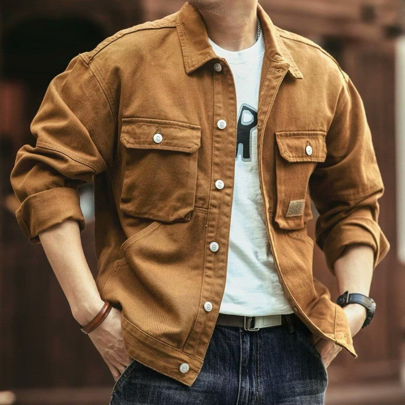Veste en jean rétro pour homme style américain, épaisse et délavée, inspiration workwear