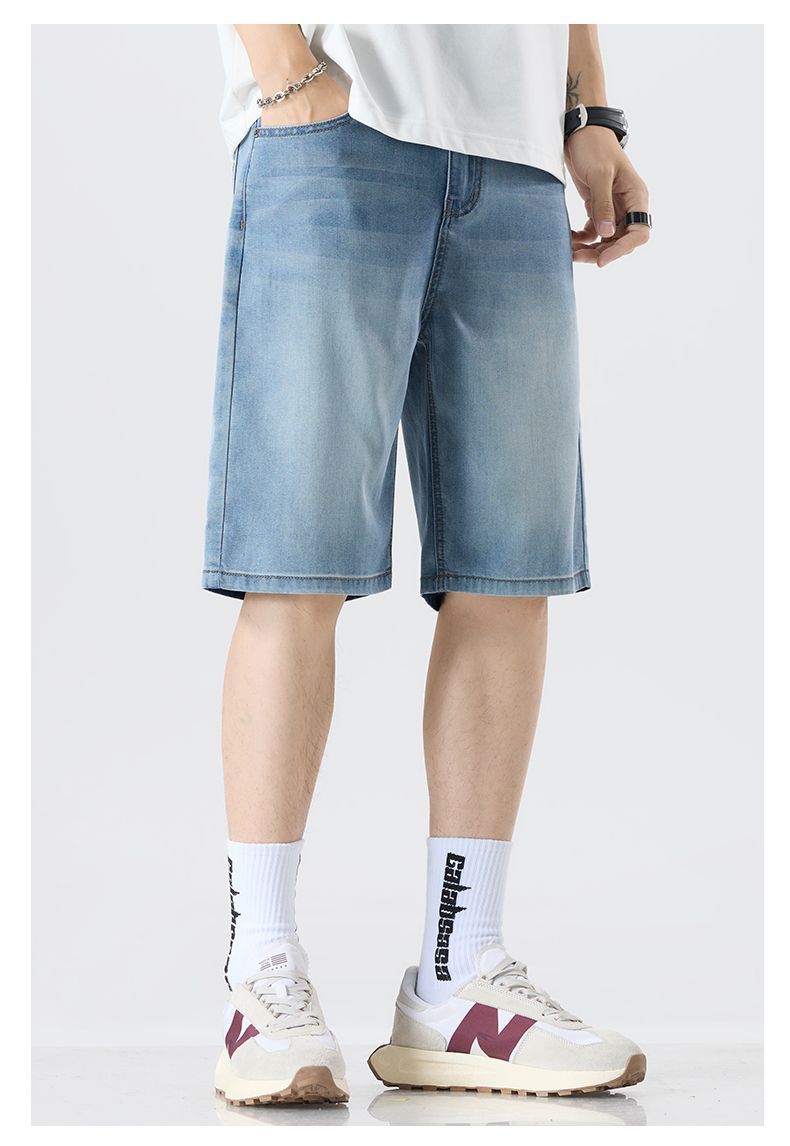 Short mi-long en denim Tencel pour homme Taille élastique, coupe ample et tendance, style décontracté