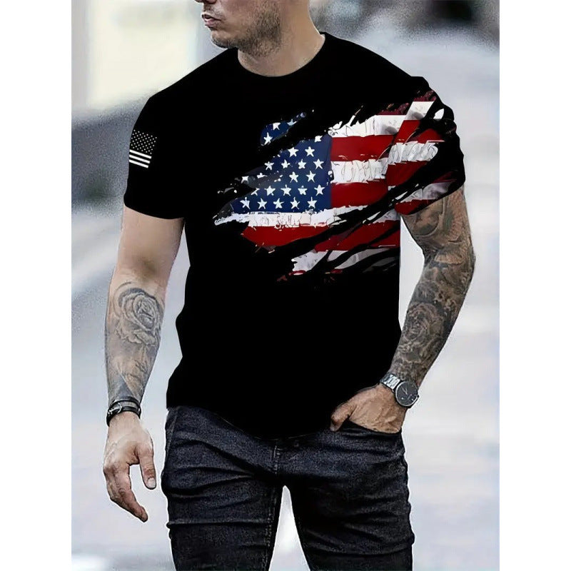 T-shirt Homme Imprimé Drapeau Style Rétro & Impression 3D