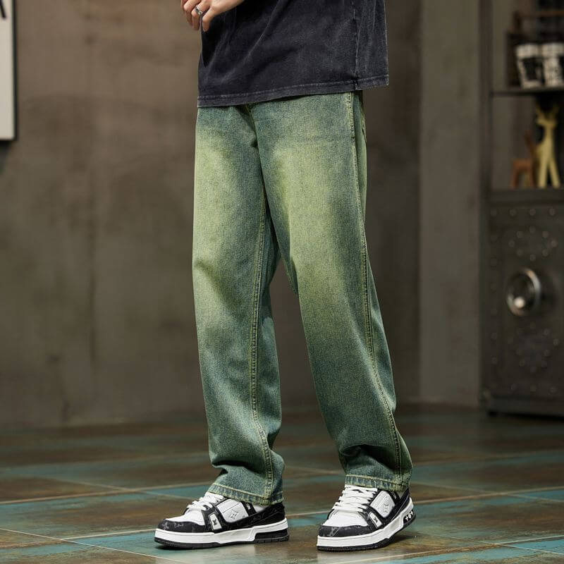 Korean version of cargo jeans spring and autumn new men's loose and versatile straight pants trend high-waisted men's pants four seasons