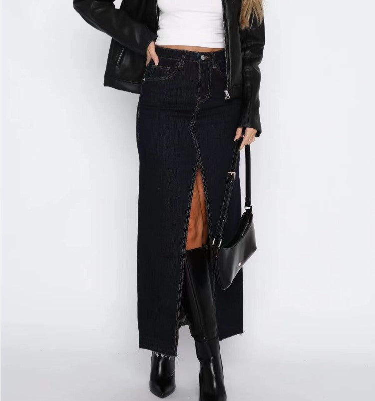 Jupe Longue en Jean avec Fente Taille Haute & Style Tendance