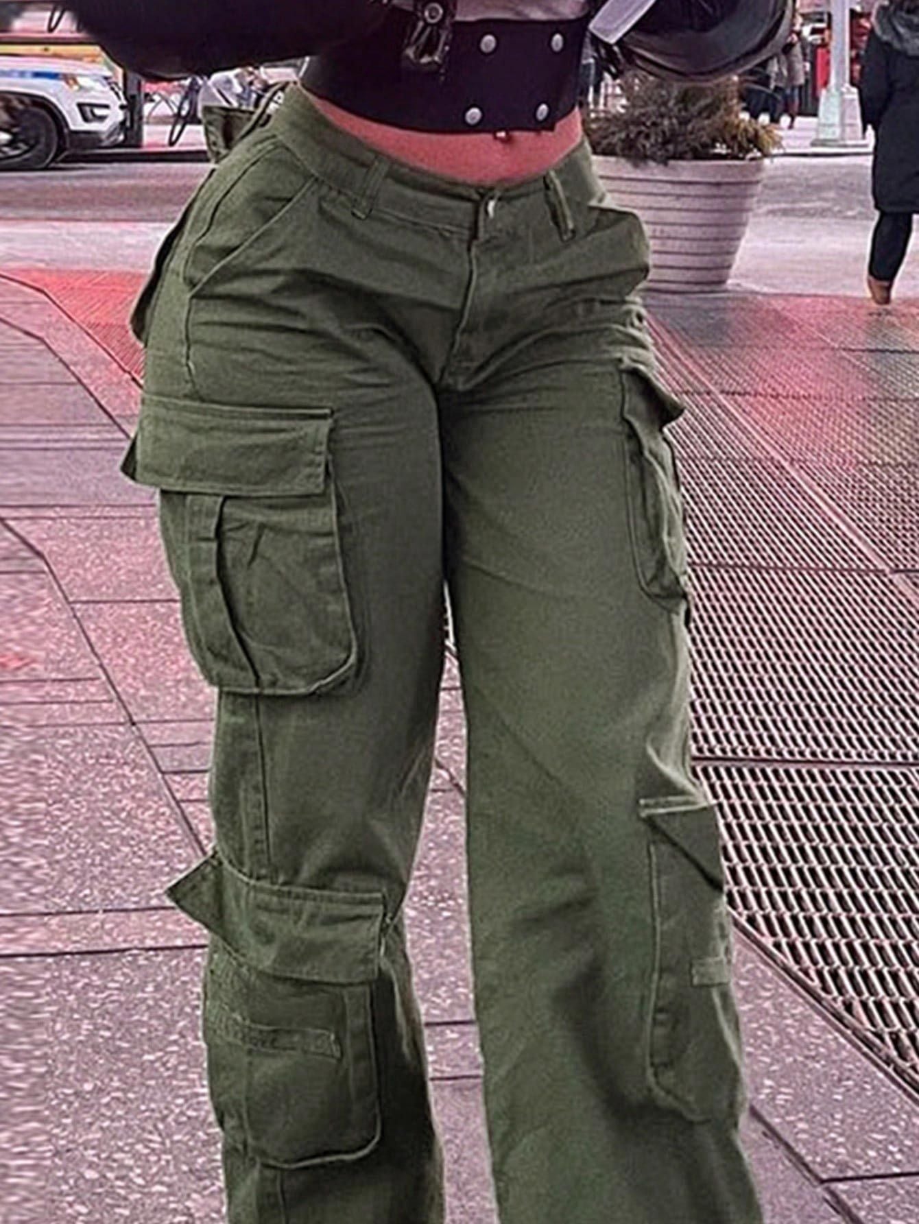 Pantalon cargo femme style américain rétro Multi-poches, coupe décontractée, inspiration tactique