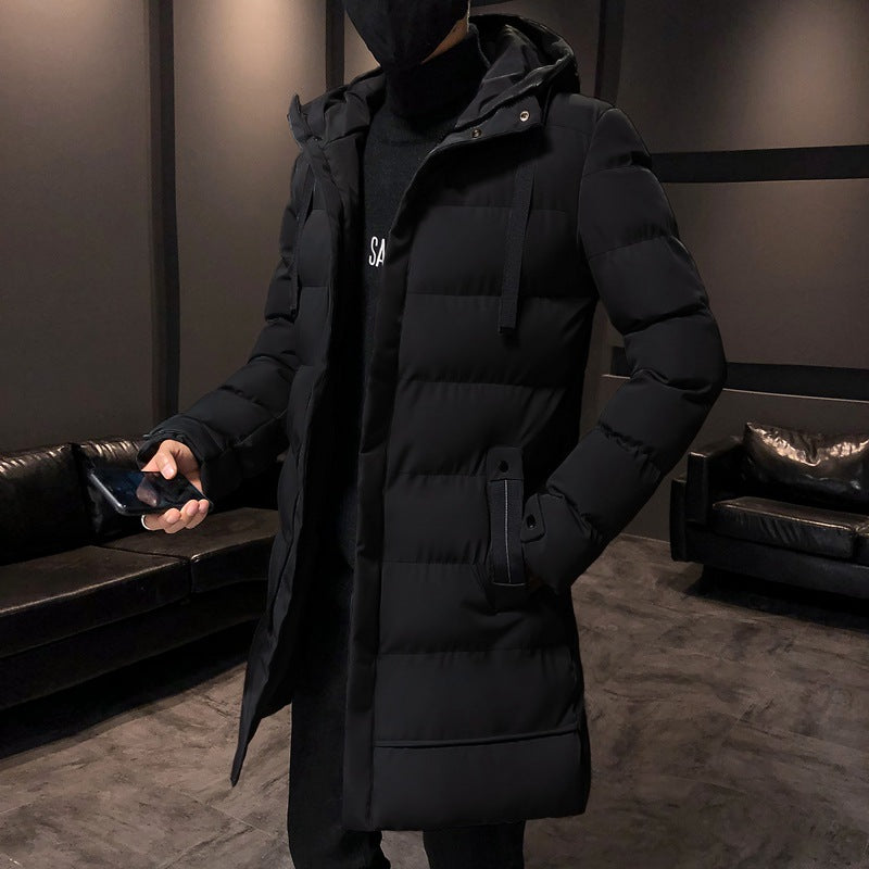 Veste matelassée homme mi-longue épaisse et chaude pour lhiver, capuche intégrée, style coréen, coupe moderne et protection contre le froid