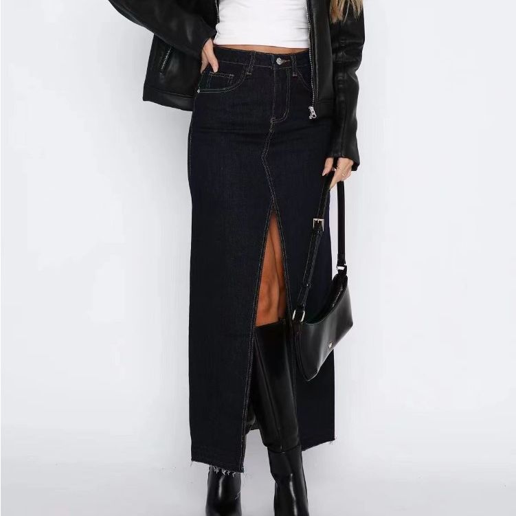 Jupe Longue en Jean avec Fente Taille Haute & Style Tendance