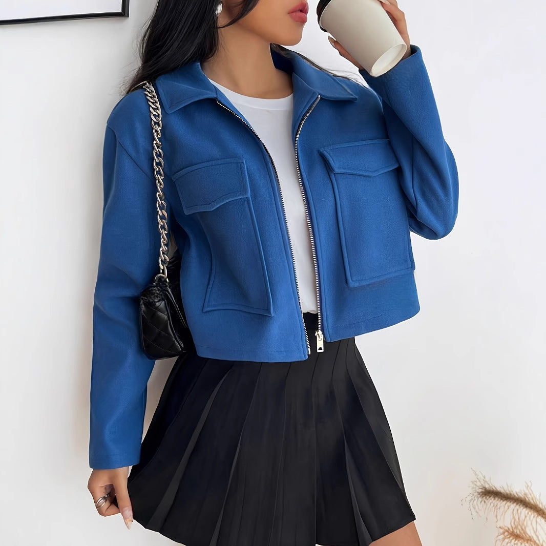 Veste Zippée Courte Femme Automne/Hiver 2025, Uni, Manches Longues