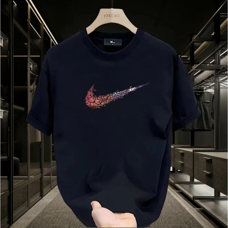 T-shirt homme imprimé coton, col rond, manches courtes ou longues, coupe ample tendance