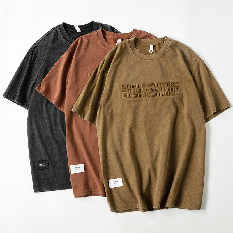 T-shirt homme en coton épais manches courtes, coupe ample, style casual tendance mixte
