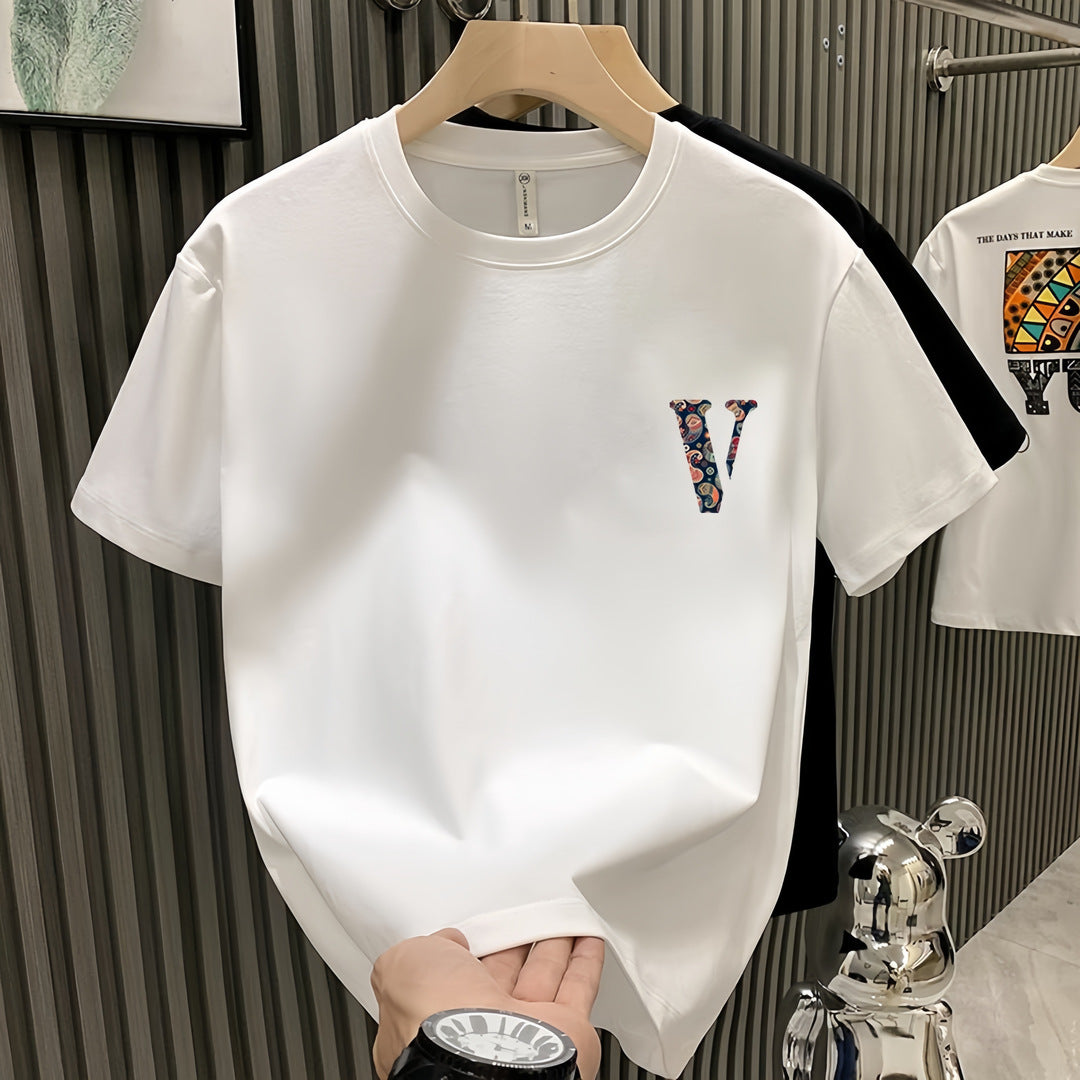 T-shirt homme en coton épais manches courtes, col rond, style tendance et décontracté