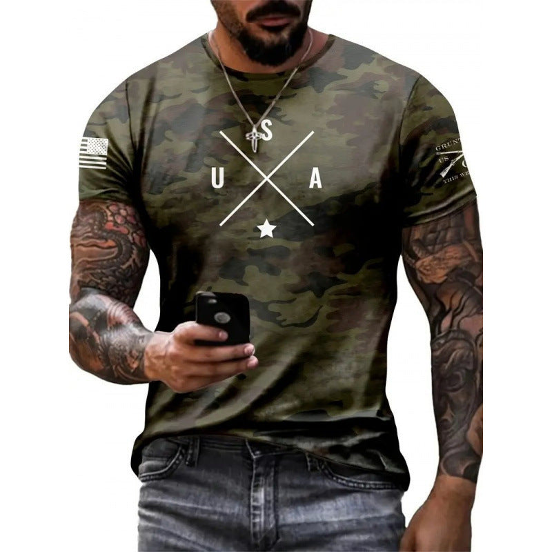 T-shirt Homme Imprimé Drapeau Style Rétro & Impression 3D