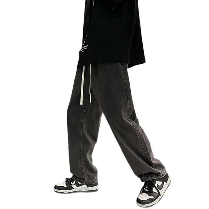 Shopee with black and gray jeans men's summer loose straight-leg trousers, trendy brand high street vibe style pants men