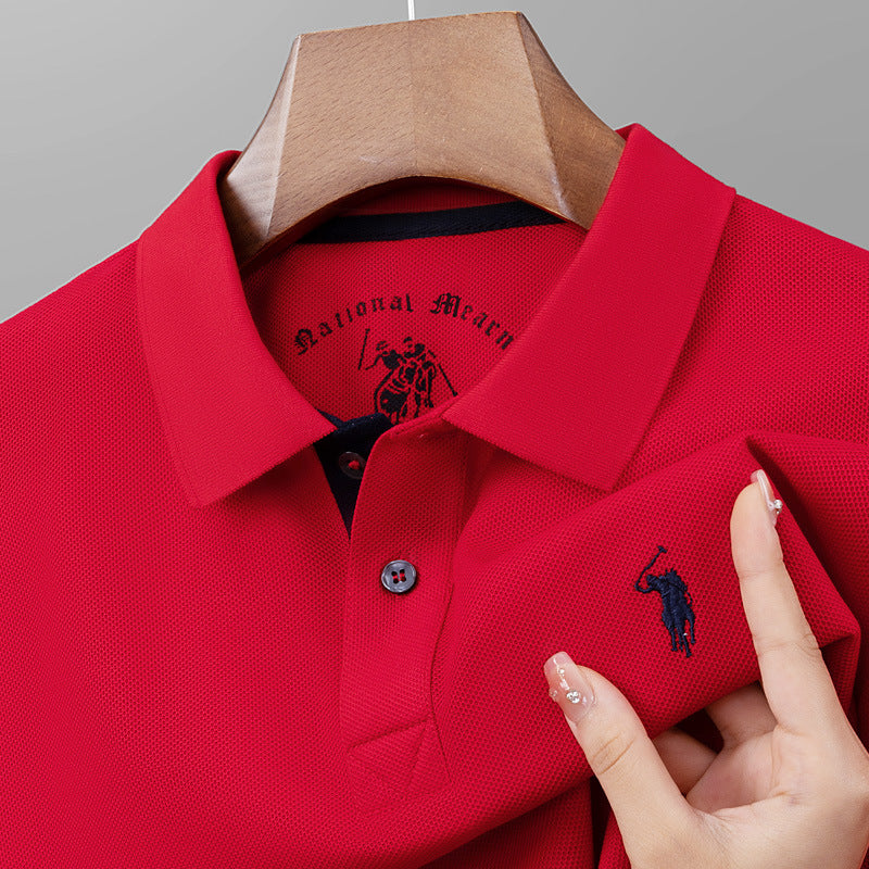 Polo homme en coton mercerisé manches courtes, col à revers, qualité premium