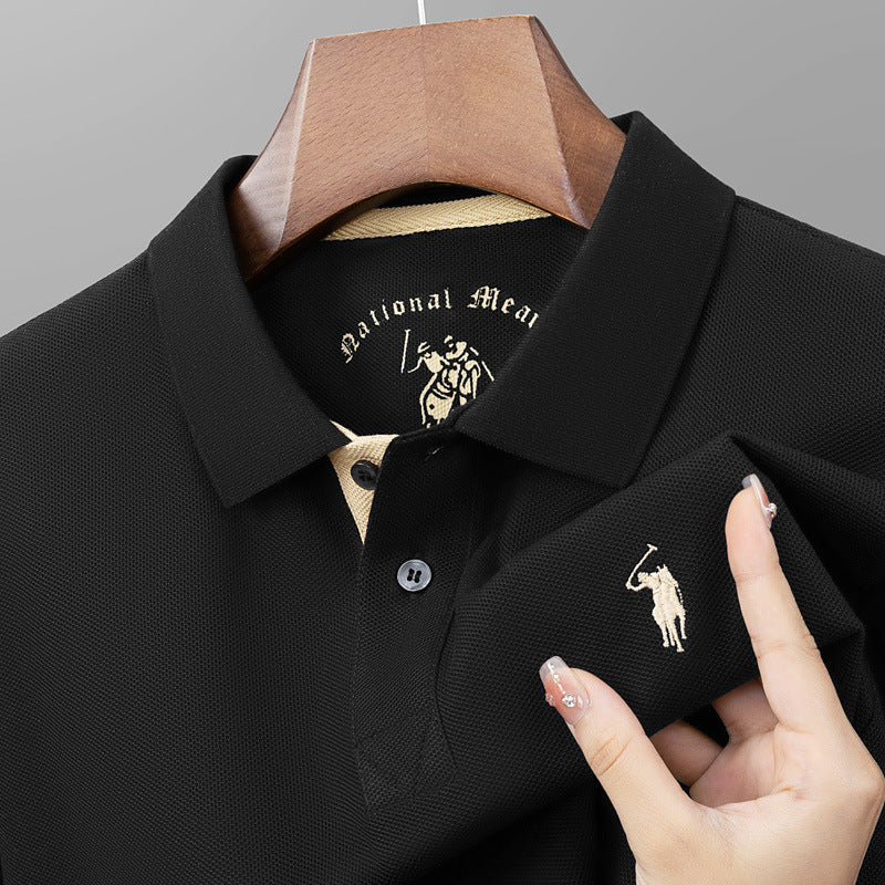 Polo homme en coton mercerisé manches courtes, col à revers, qualité premium