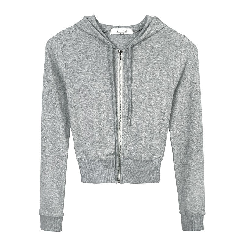 Cardigan court ajusté à capuche Style sexy avec grand zip, coupe près du corps et décolleté audacieux, petit sweat léger tendance