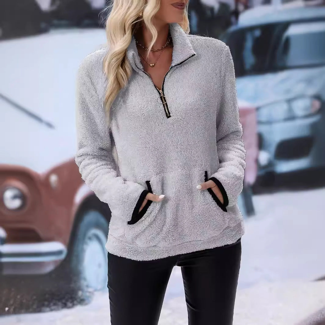 Sweat-shirt en peluche pour femme Demi-zip pour un style moderne et confortable