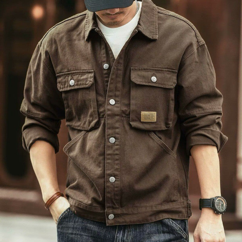 Veste en jean rétro pour homme style américain, épaisse et délavée, inspiration workwear