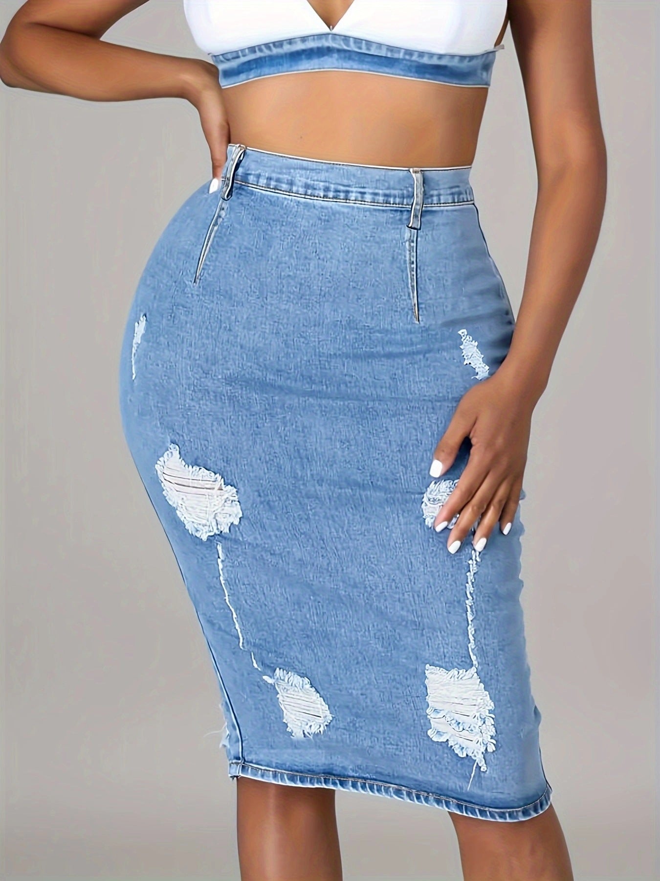 Jupe en Jean Claire Coupe Slim & Fente Discrète