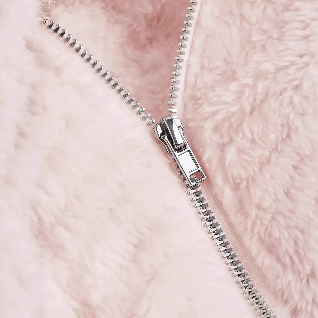 Manteau court rose en fausse fourrure style teddy Veste élégante pour femme, douce et tendance