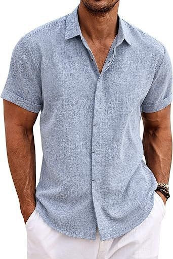 Chemise Homme Lin Manches Courtes Style Décontracté & Estival