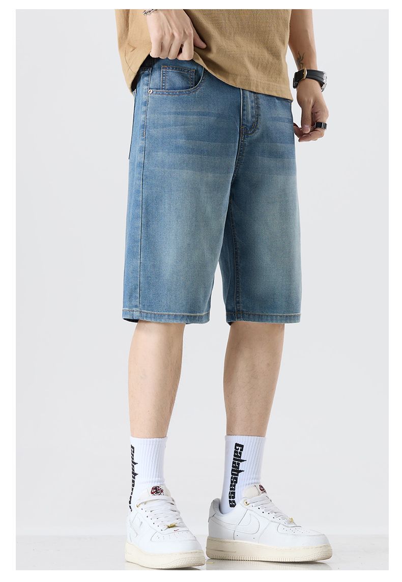 Short mi-long en denim Tencel pour homme Taille élastique, coupe ample et tendance, style décontracté