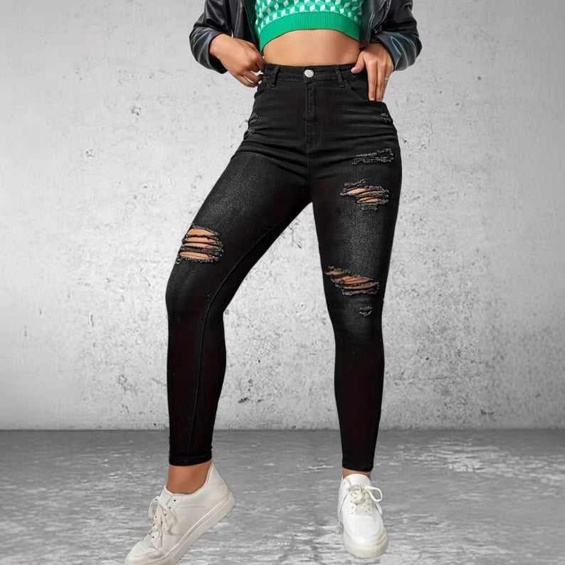 Jean Slim Stretch Femme à Découpes Style Urbain & Tendance