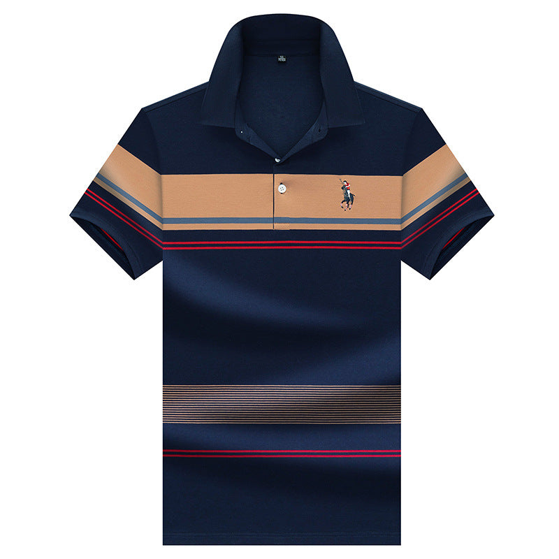 T-shirt homme exclusif en coton, manches courtes brodées, rayé, col polo décontracté, grande taille, modèle estival.
