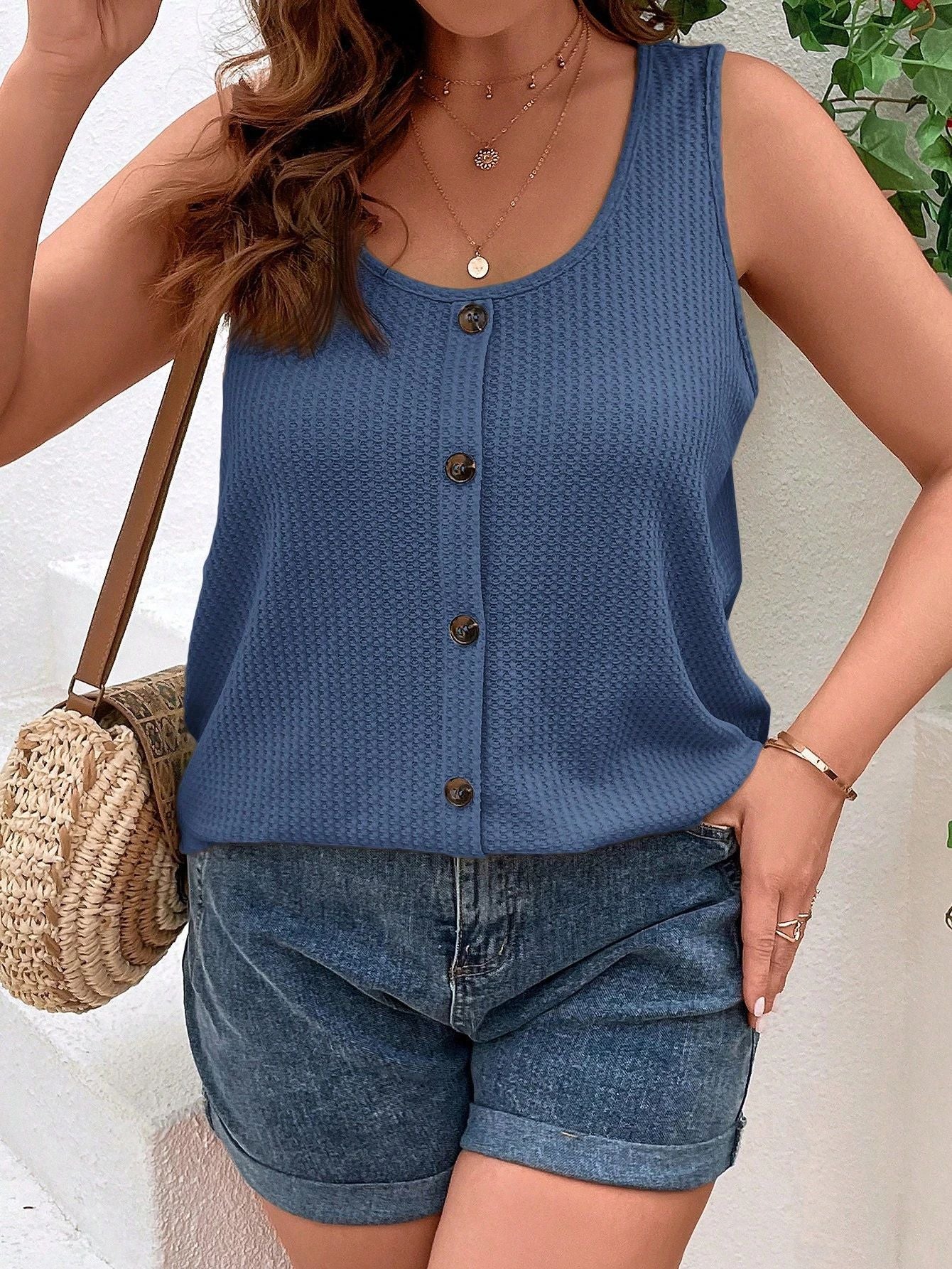 Débardeur Uni Femme Grande Taille Col Rond & Style Décontracté