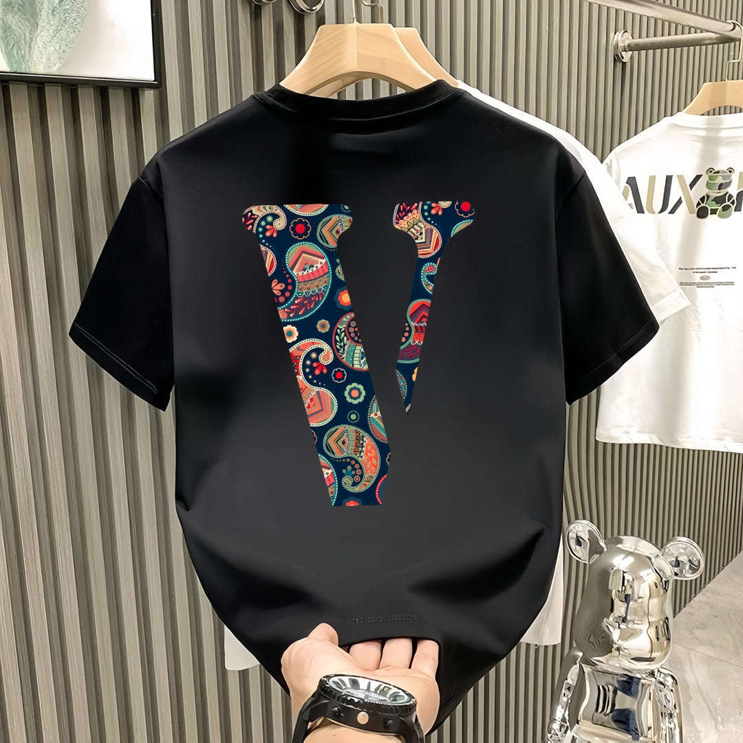 T-shirt homme en coton épais manches courtes, col rond, style tendance et décontracté
