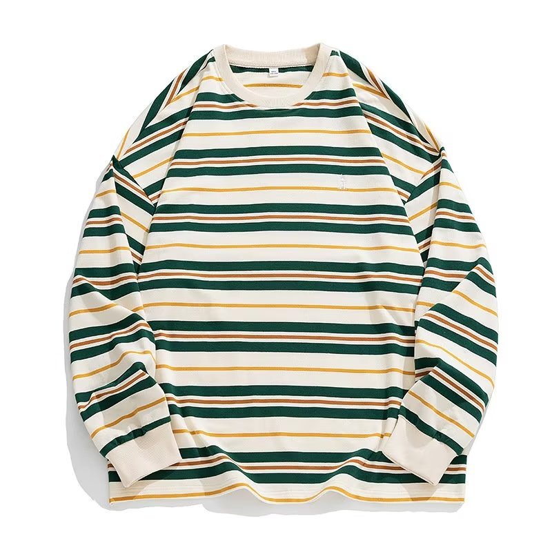 T-shirt à manches longues rayé en coton pour homme Style décontracté, idéal comme haut ou sous-couche