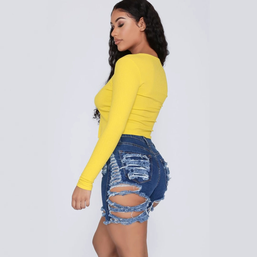 Short en Jean Déchiré Élastique