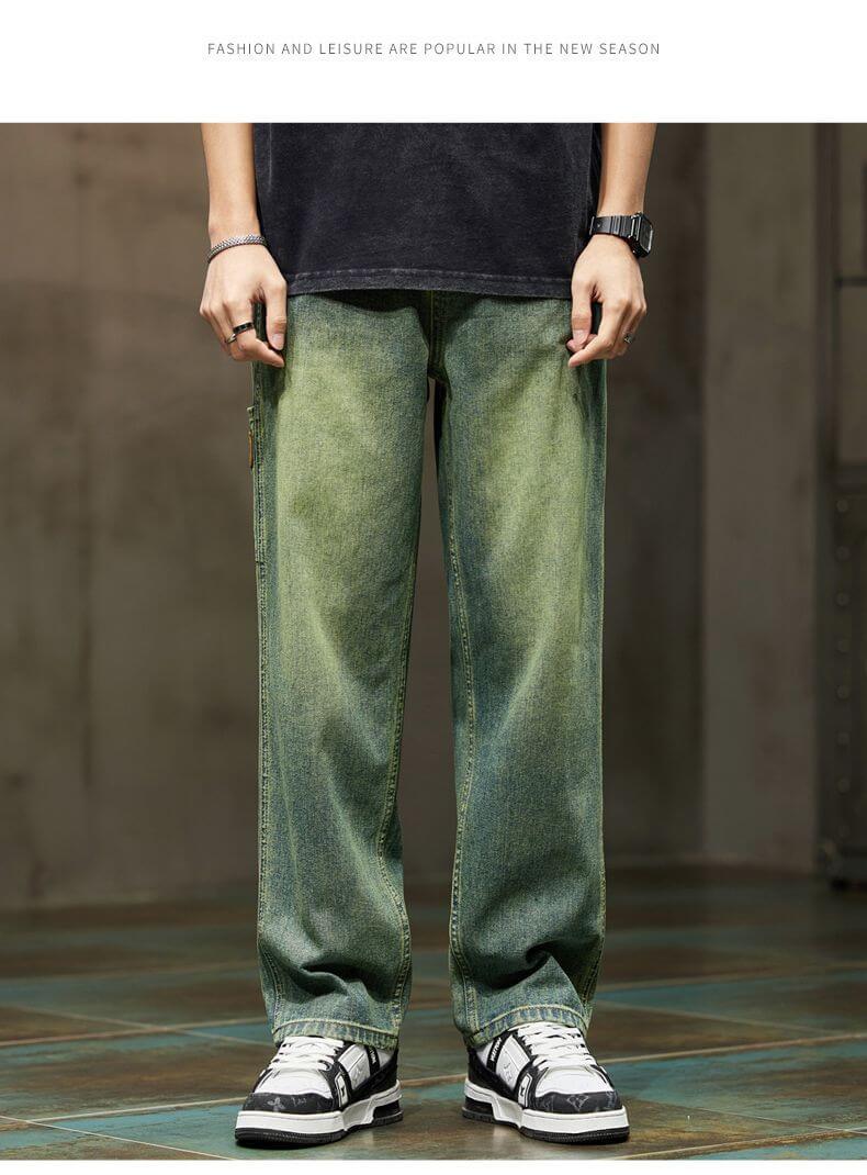 Korean version of cargo jeans spring and autumn new men's loose and versatile straight pants trend high-waisted men's pants four seasons