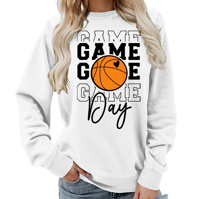 Sweat-shirt femme imprimé "Game Day" Coupe ample et décontractée, col rond, parfait pour lautomne et lhiver, style européen tendance