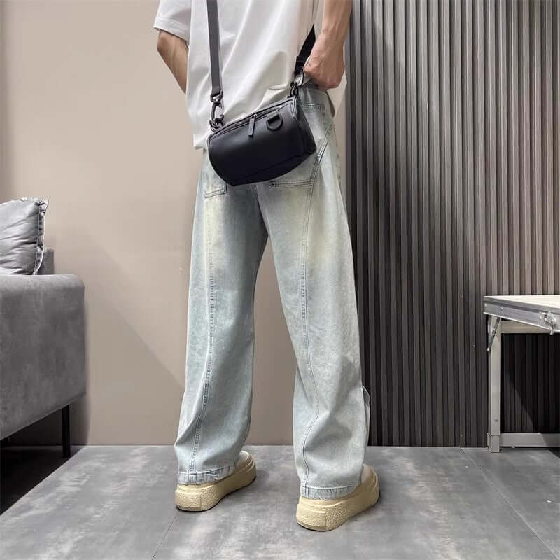 Cross border men's ripped jeans, American retro yellow mud washed ripped jeans, men's summer thin jeans, men