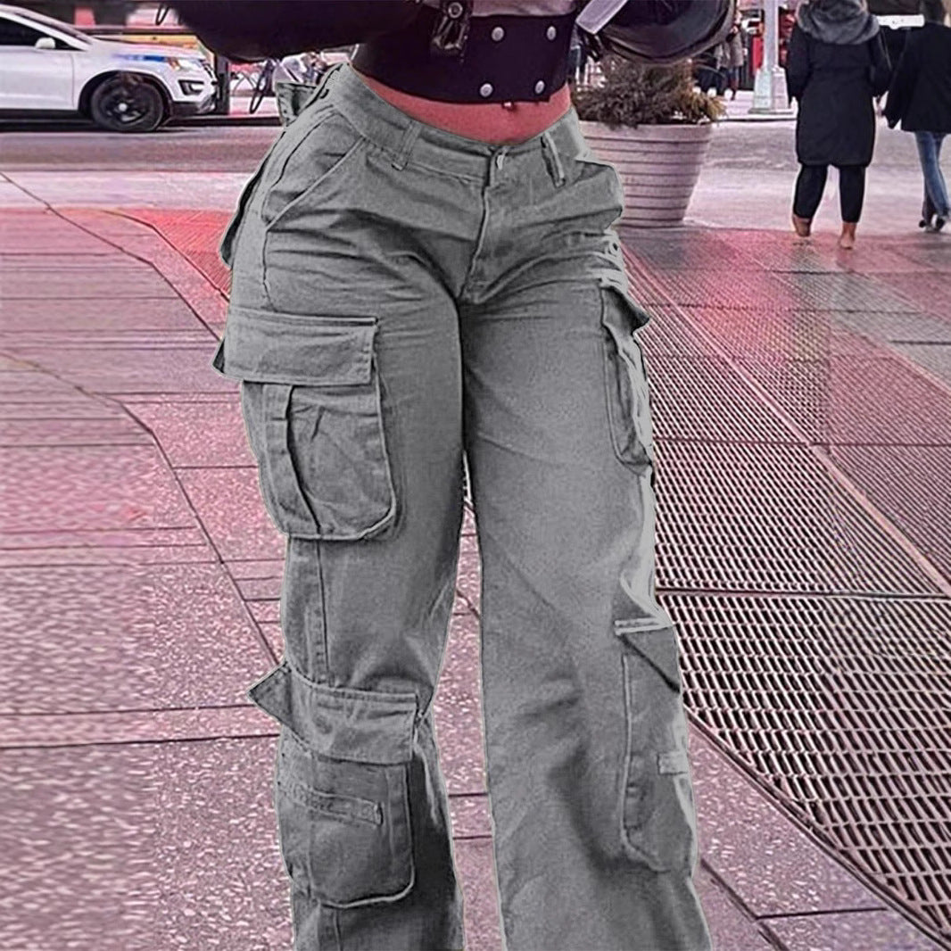 Pantalon cargo femme style américain rétro Multi-poches, coupe décontractée, inspiration tactique