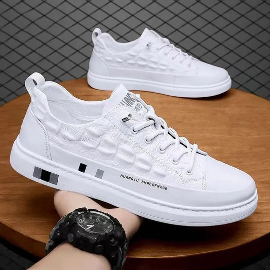 Chaussures blanches en cuir pour homme  imprimé crocodile, souples et antidérapantes