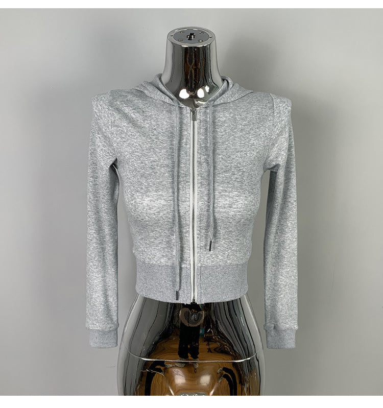 Cardigan court ajusté à capuche Style sexy avec grand zip, coupe près du corps et décolleté audacieux, petit sweat léger tendance