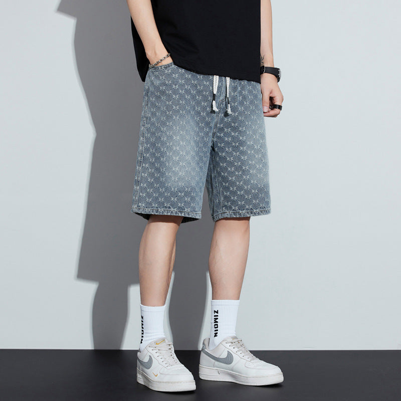 Short en denim imprimé pour homme Taille élastique, coupe courte et légère, style tendance et décontracté