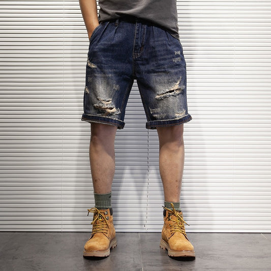 Short en jean déchiré pour homme  Style vintage et décontracté, coupe ample, disponible en grande taille