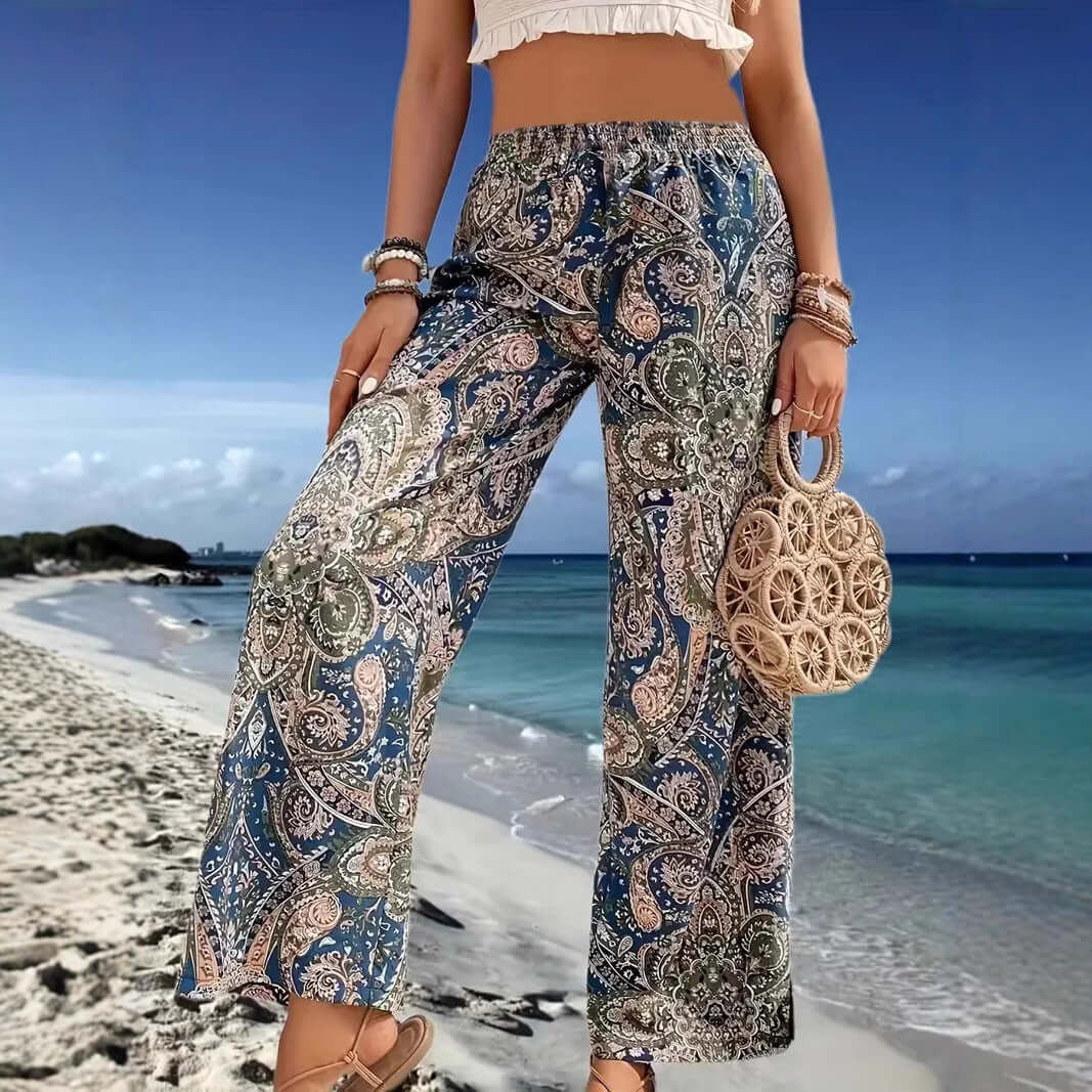 Spot European and American Amazon hot new products bohemian paisley print wide-leg pants women's women's pants