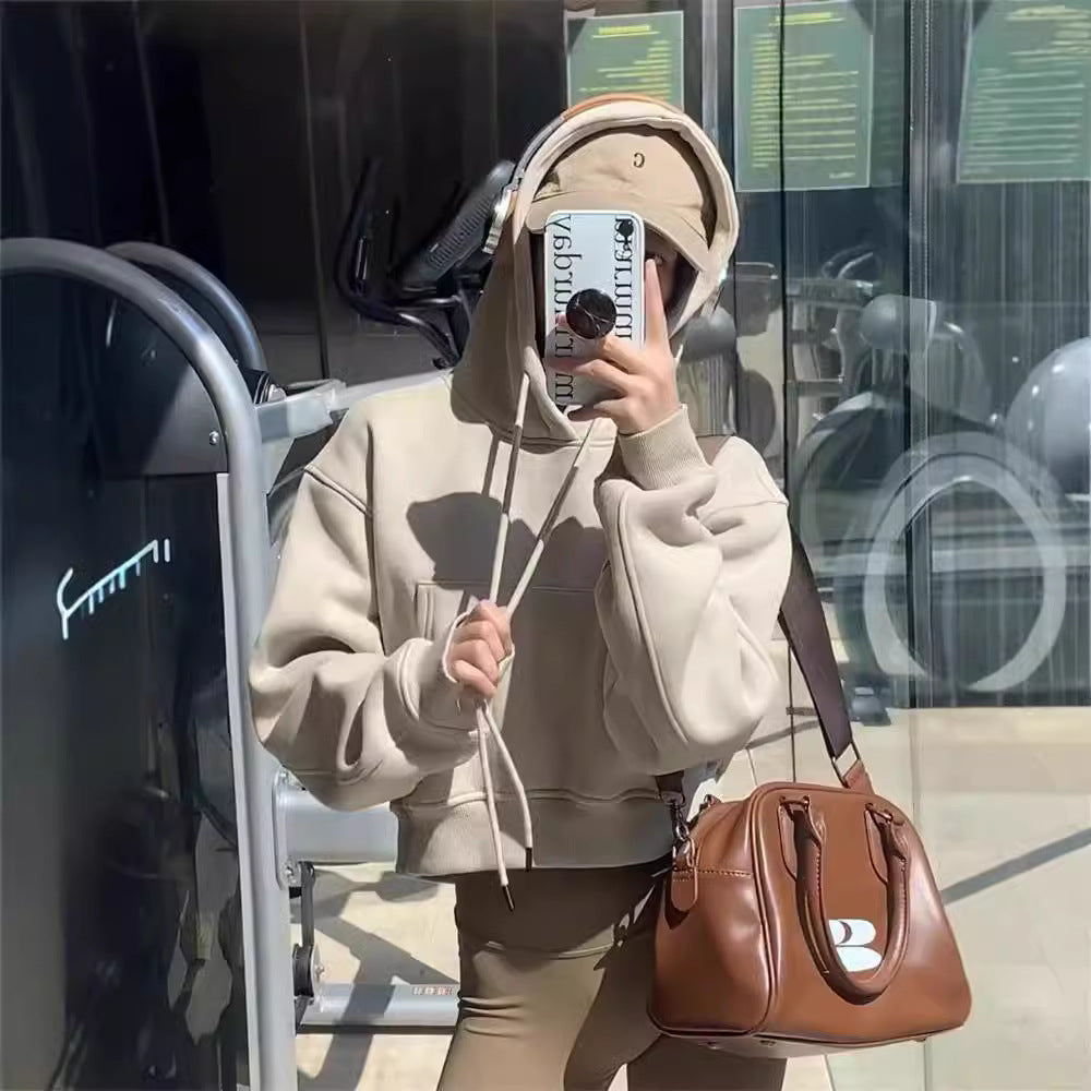 Sweat à Capuche Style Veste Courte Ample et Tendance pour Femme