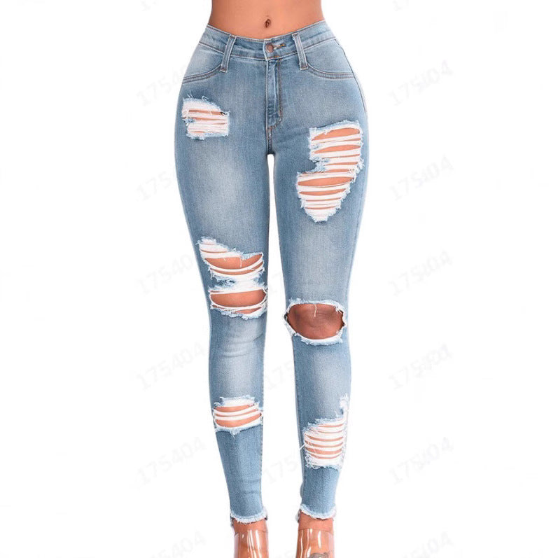 Jean Slim Taille Haute Femme Effet Push-Up & Détails Déchirés