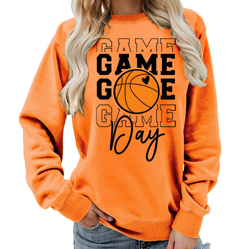Sweat-shirt femme imprimé "Game Day" Coupe ample et décontractée, col rond, parfait pour lautomne et lhiver, style européen tendance