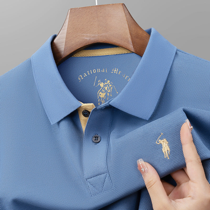Polo homme en coton mercerisé manches courtes, col à revers, qualité premium