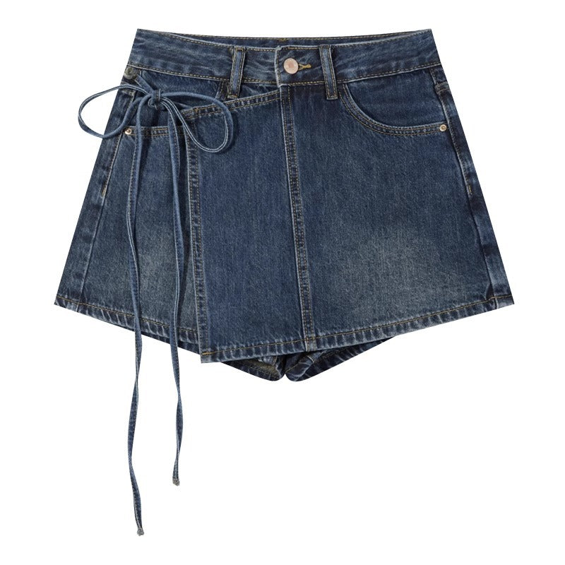 Short-Jupe en Jean d'Été Taille Haute & Coupe Trapèze Asymétrique