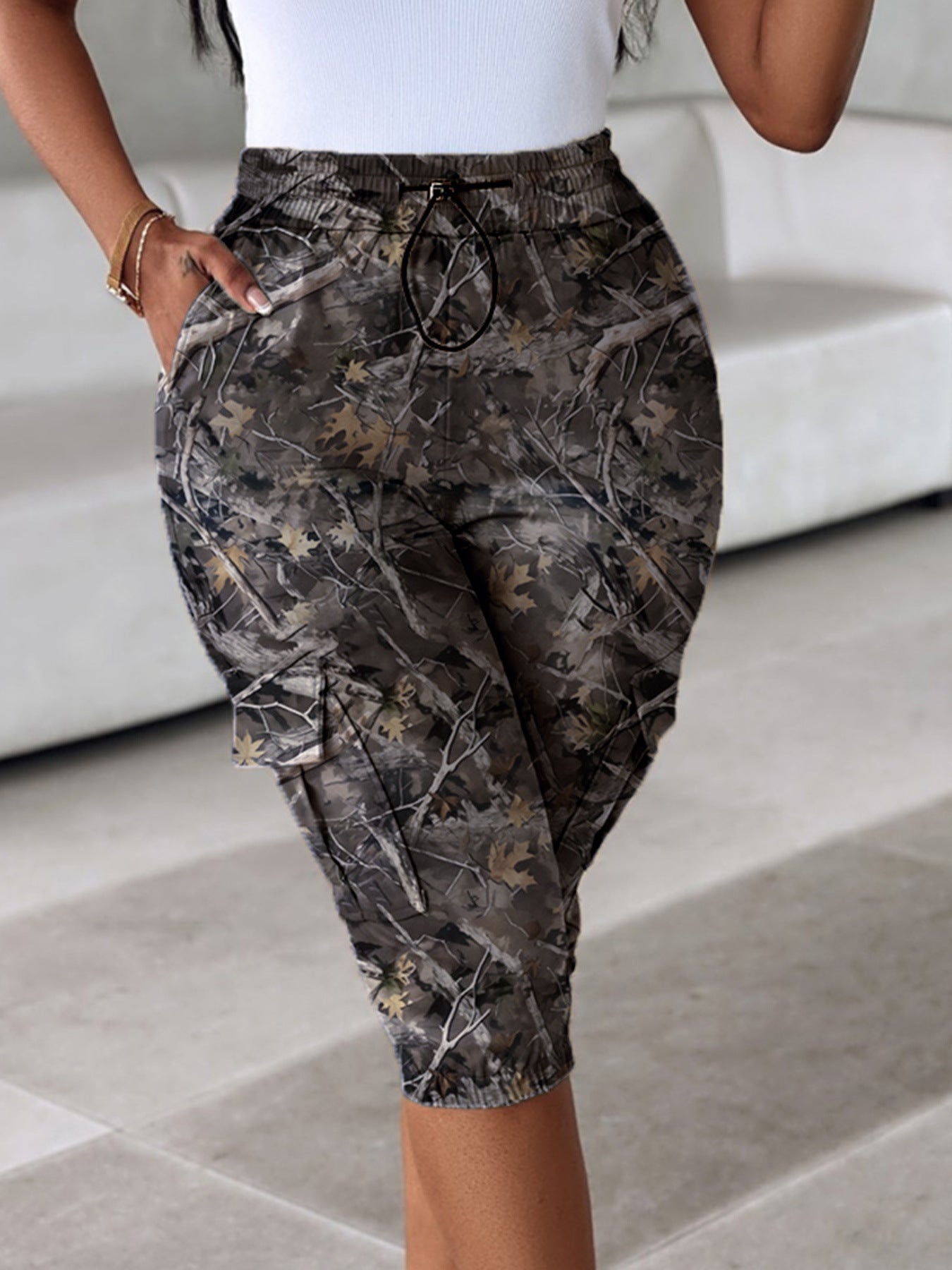 Pantalon Cargo Femme 7/8 Style Urbain avec Poches Multiples