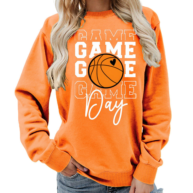 Sweat-shirt femme imprimé "Game Day" Coupe ample et décontractée, col rond, parfait pour lautomne et lhiver, style européen tendance