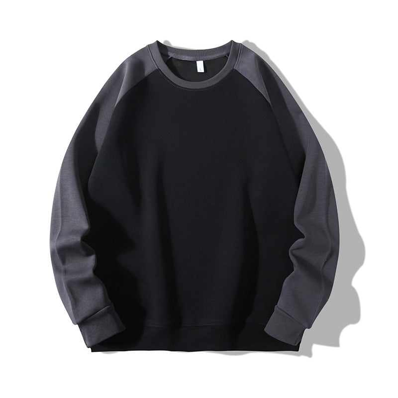 Sweat à manches longues homme en tissu épais, coupe droite, color-blocking tendance, manches raglan, col rond, confortable et unisexe.