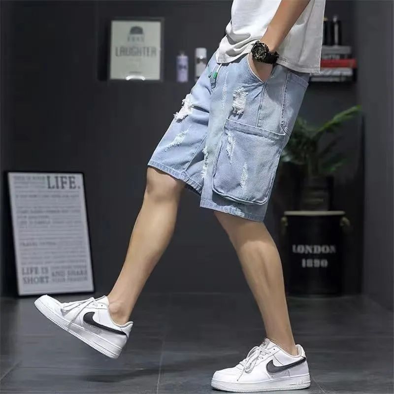 Short en jean déchiré pour homme Coupe ample et tendance, style décontracté, disponible en grande taille