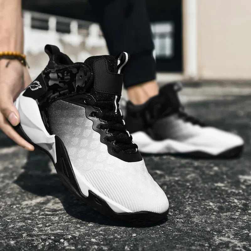 Four seasons new men's shoes, basketball shoes, flying woven mesh, breathable mid-top training shoes, cross-border foreign trade men's sneakers