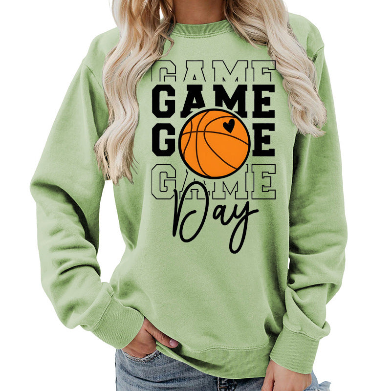 Sweat-shirt femme imprimé "Game Day" Coupe ample et décontractée, col rond, parfait pour lautomne et lhiver, style européen tendance